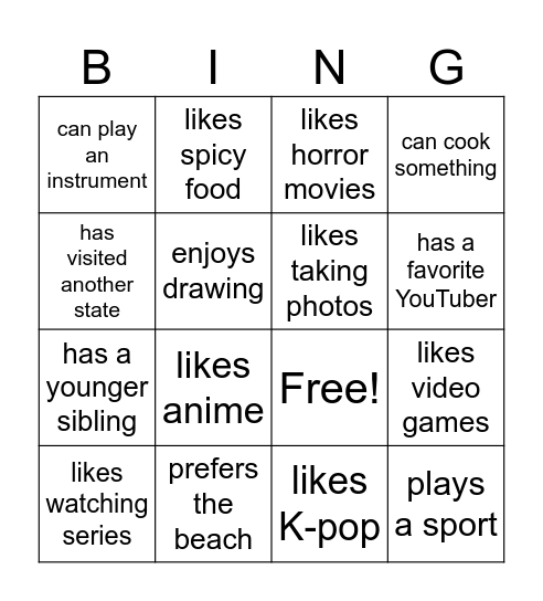 find someone who Bingo Card