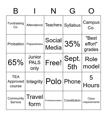 PALS Syllabus Bingo! Bingo Card