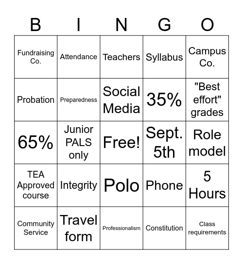 PALS Syllabus Bingo! Bingo Card