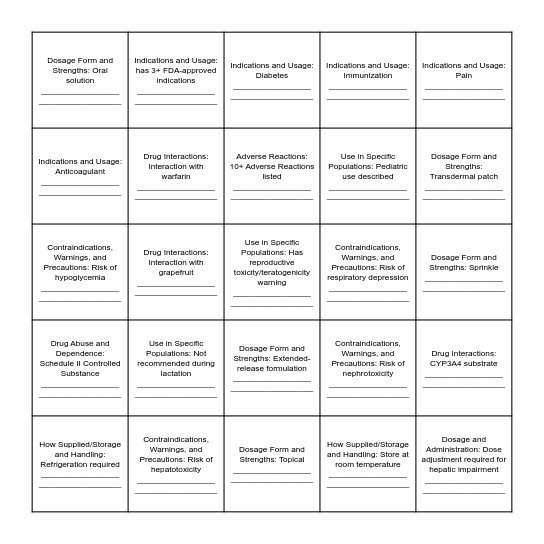 BINGO Rx Bingo Card