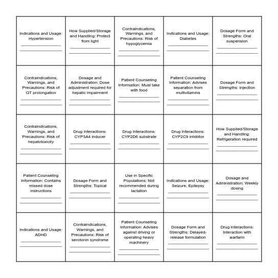 BINGO Rx Bingo Card
