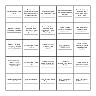 BINGO Rx Bingo Card
