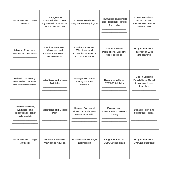 BINGO Rx Bingo Card