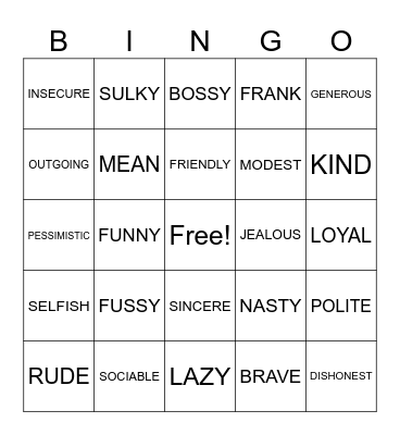 TRAITS Bingo Card