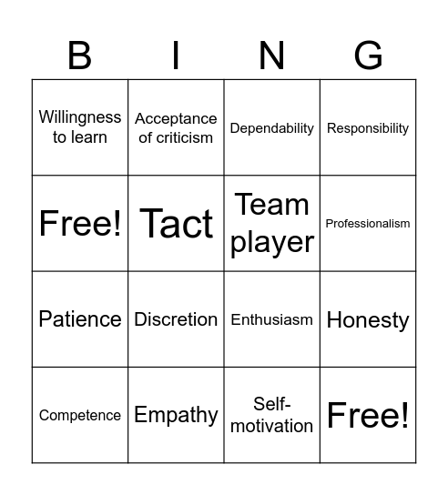 Employability Bingo Card