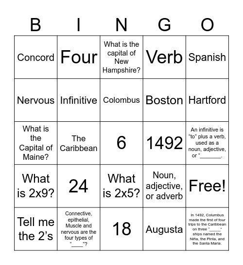 Memory Review - C3 W01 Bingo Card
