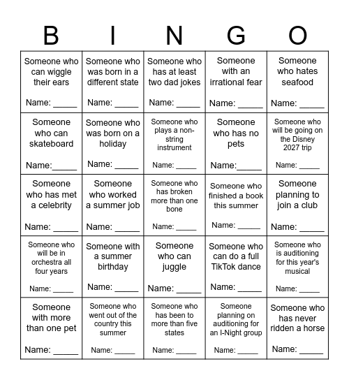 WHO ARE YOUR CLASSMATES? Bingo Card