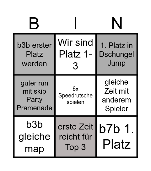 Time Attack Bingo Card