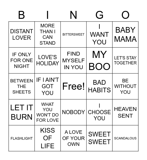 R&B BINGO - 5 IN A ROW Bingo Card