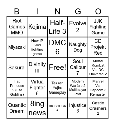 Gamescon 2026 Bingo Card