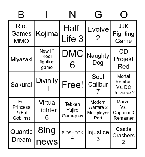 Gamescon 2026 Bingo Card