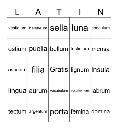 Latin Bingo Card