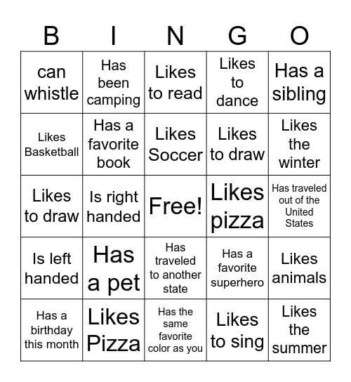 Get To Know You Bingo Card