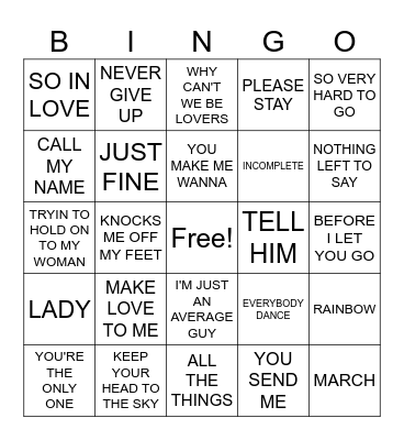 R&B BINGO - BLACKOUT Bingo Card