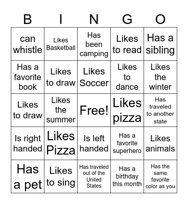 Get To Know You Bingo Card