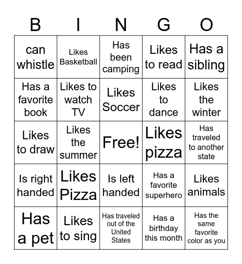 Get To Know You Bingo Card