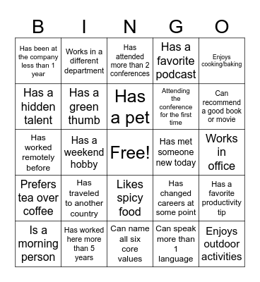 Employee Conference 2026 Bingo Card