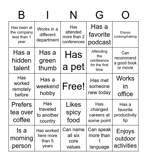 Employee Conference 2026 Bingo Card