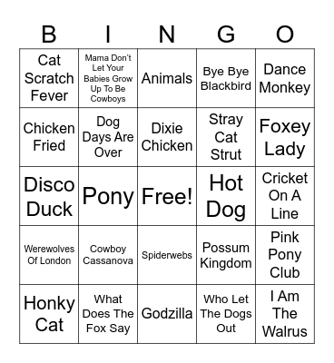 ANIMALS MUSIC Bingo Card