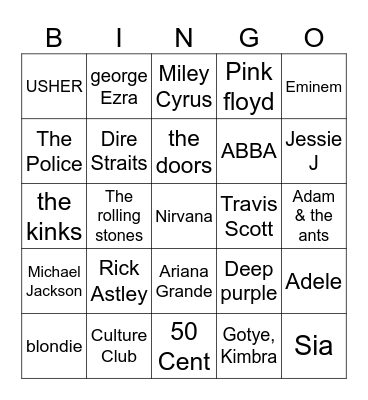 Amor music bingo!!! Bingo Card