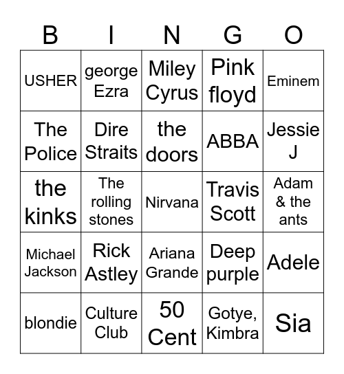 Amor music bingo!!! Bingo Card