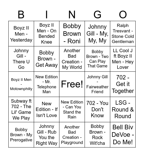 R&B Bingo: New Edition Effect Bingo Card