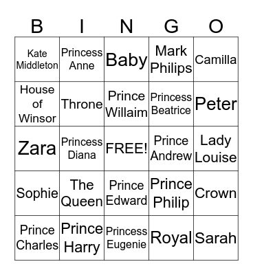 The Queens Birthday  Bingo Card