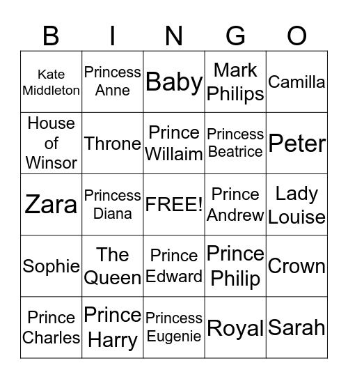The Queens Birthday  Bingo Card