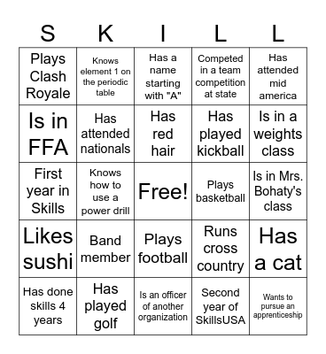 SkillsUSA First Meeting Bingo Card