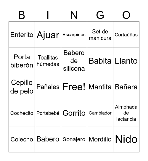 Bingo Baby Bingo Card