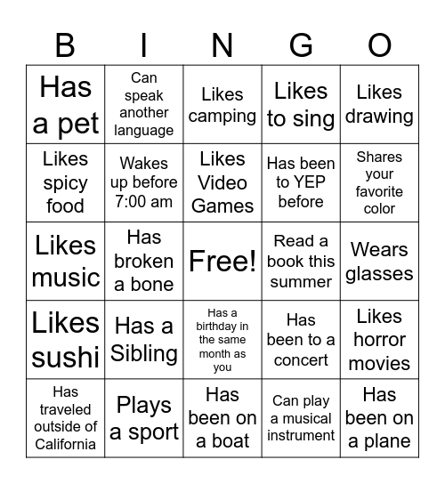 Mr. Ozzie Bingo Card