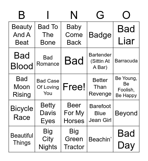 "B" TITLES (1) Bingo Card