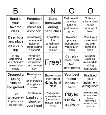 BMS Band Bingo (2026) Bingo Card