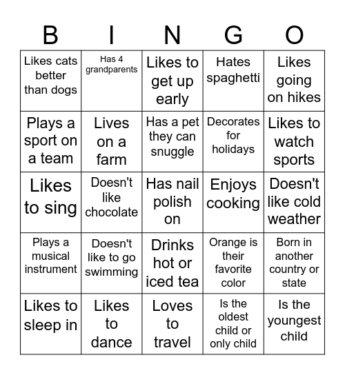 Get To Know Your Classmates Bingo Card