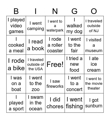 Summer BINGO Card
