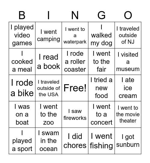 Summer BINGO Card