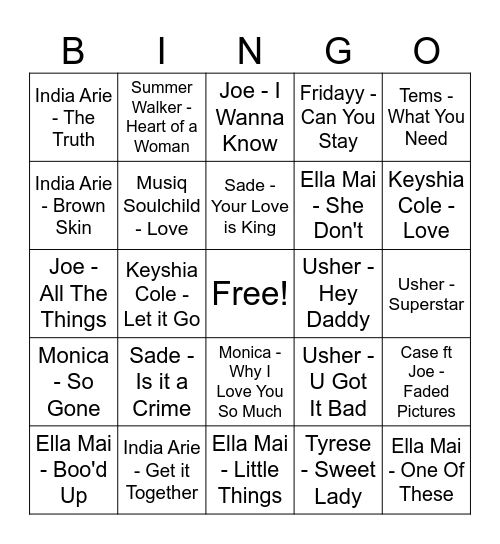 R&B Bingo: The Ree-Mix Bingo Card
