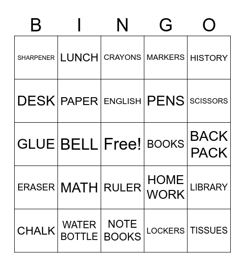 SCHOOL DAYS Bingo Card