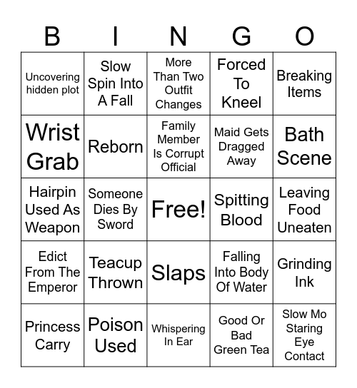 Chinese Drama Bingo Card