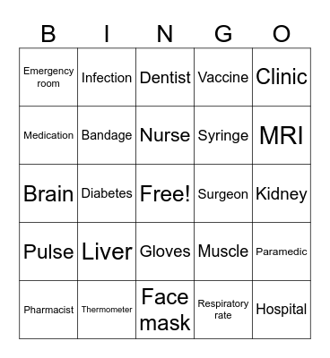 Medical Bingo Card