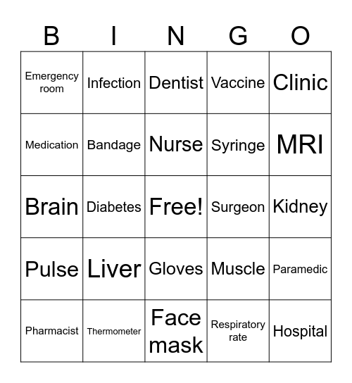 Medical Bingo Card
