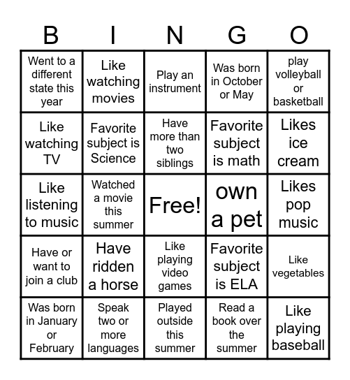 Some Facts About Me Bingo Card