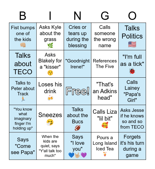 70th Birthday Bingo Card