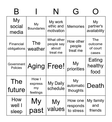 Circles of Control Bingo Card