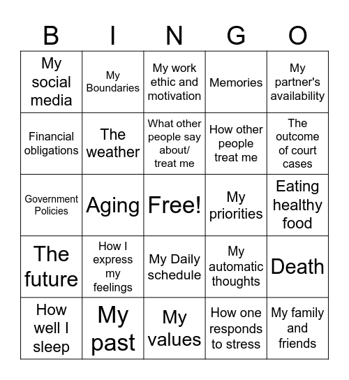 Circles of Control Bingo Card