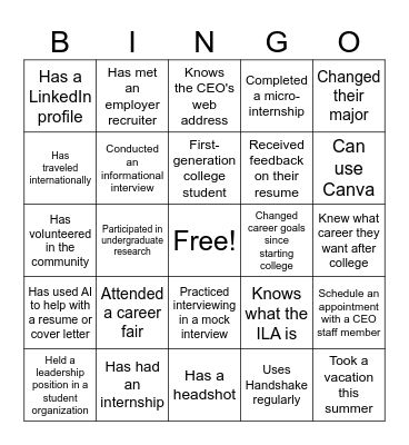 Career Education Office Staff Bingo Card