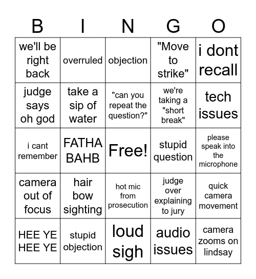 lindsay clancy court bingo Card