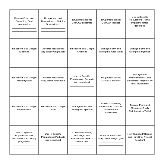 BINGO Rx Bingo Card