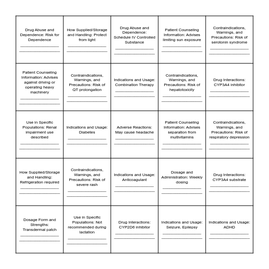 BINGO Rx Bingo Card