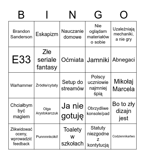 KMM - Impo Bingo Card